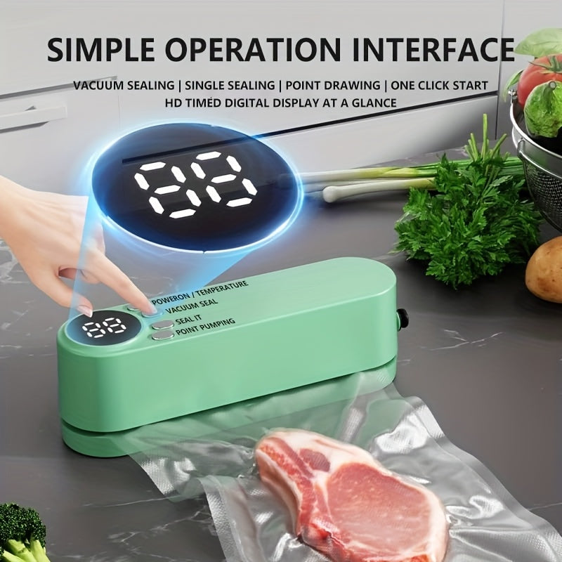 1 máquina de sellado de vacío portátil recargable con carga USB, sistema de almacenamiento y empaque de alimentos eléctricos de mano para papas fritas, snacks, galletas y más, incluye bomba de aire y múltiples bolsas de sellado.