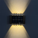 4 piezas, lámpara de pared solar convexo con luces LED 8/10/16 emitiéndose desde arriba y abajo, lámpara decorativa de pared para courtyards, lámpara de guía de atmósfera para jardines y porches, adecuada para jardines, courtyards, camas de flores y atri