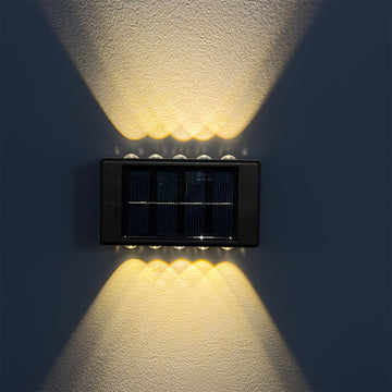 4 piezas, lámpara de pared solar convexo con luces LED 8/10/16 emitiéndose desde arriba y abajo, lámpara decorativa de pared para courtyards, lámpara de guía de atmósfera para jardines y porches, adecuada para jardines, courtyards, camas de flores y atri
