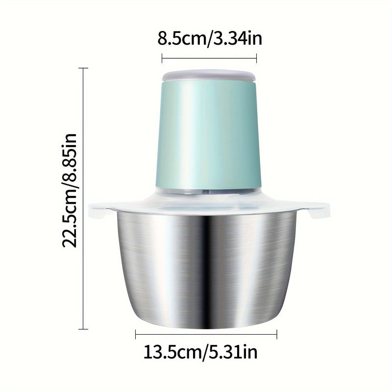 1pc Trituradora de Carne Eléctrica de Acero Inoxidable de 2L, Procesador de Alimentos, Picadora de Alimentos, Utilizada para Carne, Verduras, Frutas y Nueces, con 4 Cuchillas Afiladas, Recargable por USB 148W, 8 Tazas, 7.4V