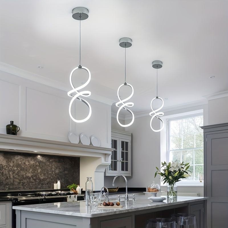 Lámpara colgante LED moderna, adecuada para islas de cocina, juego de 1 pieza, lámpara colgante cromada, altura ajustable, luz colgante semienterrada ahorradora de energía, con control por botón, pantalla de lámpara cercana al techo no removible de alumi