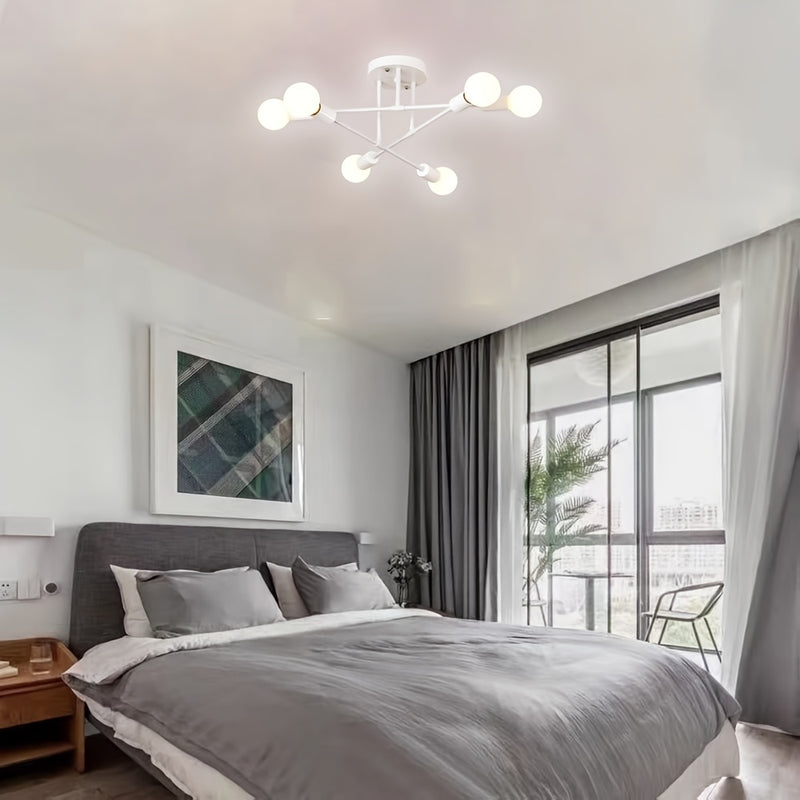 1 pieza de moderno satélite industrial, 6 cabezas, semi-revestido, con base de bombilla E27/E26, marco de metal y acabado negro/blanco/oro - Iluminación de decoración para el hogar, cocina, sala de estar, dormitorio, oficina, iluminación industrial, fijo
