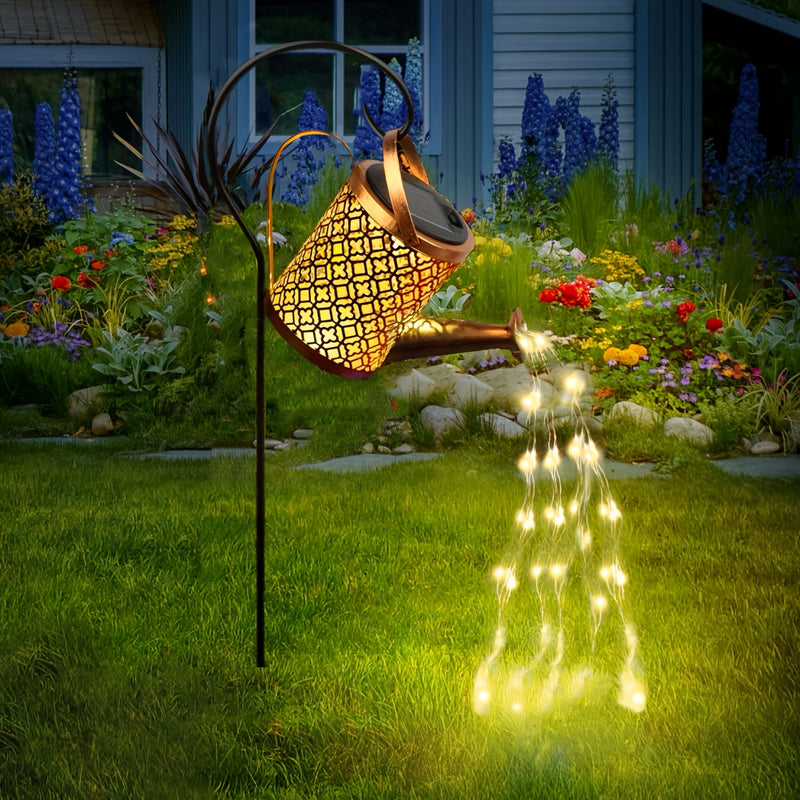 Lámpara solar de cascada con 36 luces LED y diseño con gancho, decoración elegante en tono dorado para jardín, patio, pasillos y celebraciones, iluminación exterior con energía solar, luces para patio