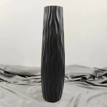 Florero grande de piso, alto y sencillo, de plástico hidropónico imitación cerámica, en blanco y negro, estilo europeo, para arreglos de flores secas, decoración de sala