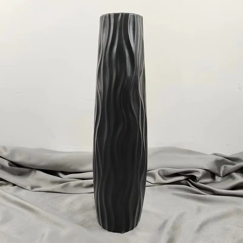 Florero grande de piso, alto y sencillo, de plástico hidropónico imitación cerámica, en blanco y negro, estilo europeo, para arreglos de flores secas, decoración de sala