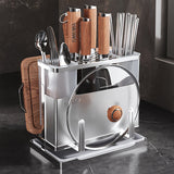 1pieza Porta cuchillos de acero inoxidable con bandeja de drenaje, estantería de almacenamiento de cocina de escritorio, tablero de corte multifuncional para cuchillo, tenedor y organizador de utensilios, resistente a la corrosión y ahorrador de espacio