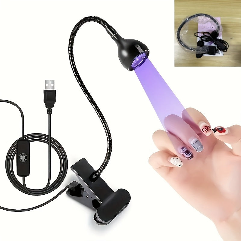 Lámpara de curado de uñas con alimentación USB, cuello giratorio de 360°, mini cuentas de luz LED para esmalte de gel - luz de manicura clip-on portátil, no necesita batería, negro/blanco/pink, cuidado DIY en casa, luz de manicura portátil, herramienta d
