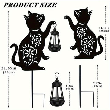 Lámpara de gato solar con patrones florales - Luz exterior de jardín de metal, batería de níquel, ideal para decoración de patio, regalo perfecto para el Día de la Madre (1/2PAQUETE), iluminación eficiente energéticamente | Lámpara decorativa | Construcc
