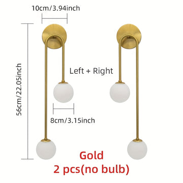 2 luces de pared de doble cabeza en forma de U con sombreros de plástico, cuerpo de hierro - Opciones negras y doradas, montaje semienterrado para dormitorio, sala de estar, cocina, estudio - Base de bombilla G9, cableado no incluido, iluminación de dorm