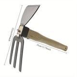 Hacha de doble cara de gran resistencia con mango de madera - Ideal para plantar flores y verduras, jardinería en casa y proyectos de arte | Cabeza de metal robusta, dientes afilados, herramienta de jardinería