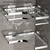 Estante de ducha de esquina de acero inoxidable - Estante triangular de barra plana engrosada sin perforaciones para la organización del baño y la cocina