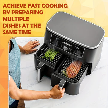 Juego de Accesorios para Freidora de Aire de 8 Piezas con 2 Tapetes de Silicona Antiadherentes, 2 Rejillas de Acero Inoxidable y 4 Brochetas - Resistentes al Calor, Reutilizables para Cocinar Saludable, Hornear y Asar - Incluye Compatibilidad con Cesta D