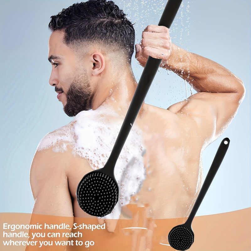Exfoliador de espalda ergonómico de silicón suave, cepillo de baño con mango largo para limpieza suave, diseño en forma de S para limpieza dirigida, ideal para spa y ducha, cepillo para ducha