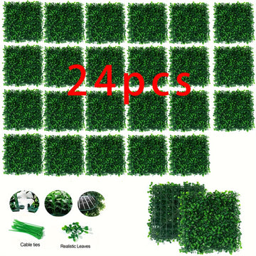 12/24 paneles artificiales de boj resistentes a los rayos UV - 25.4 cm x 25.4 cm, tapetes de seto plástico verde, ideales para privacidad en interiores/exteriores, decoración de hogar y jardín, diseño de paisaje para patio y balcón, decoración de pared p