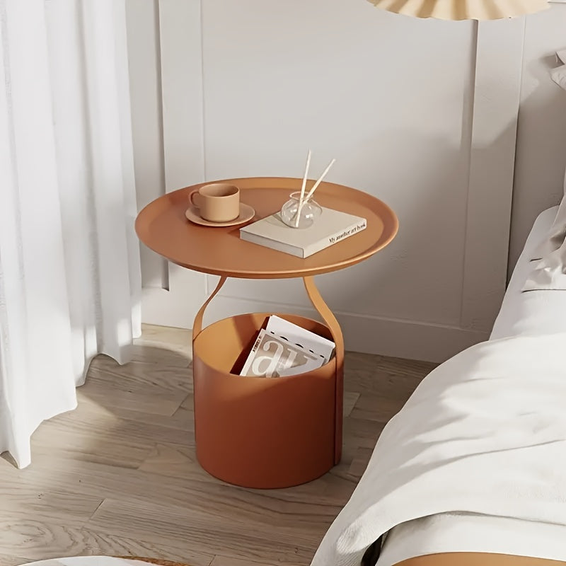 Mesita de Noche de Estilo Escandinavo - Ahorra Espacio, Diseño Creativo de Cilindro con Construcción Metálica