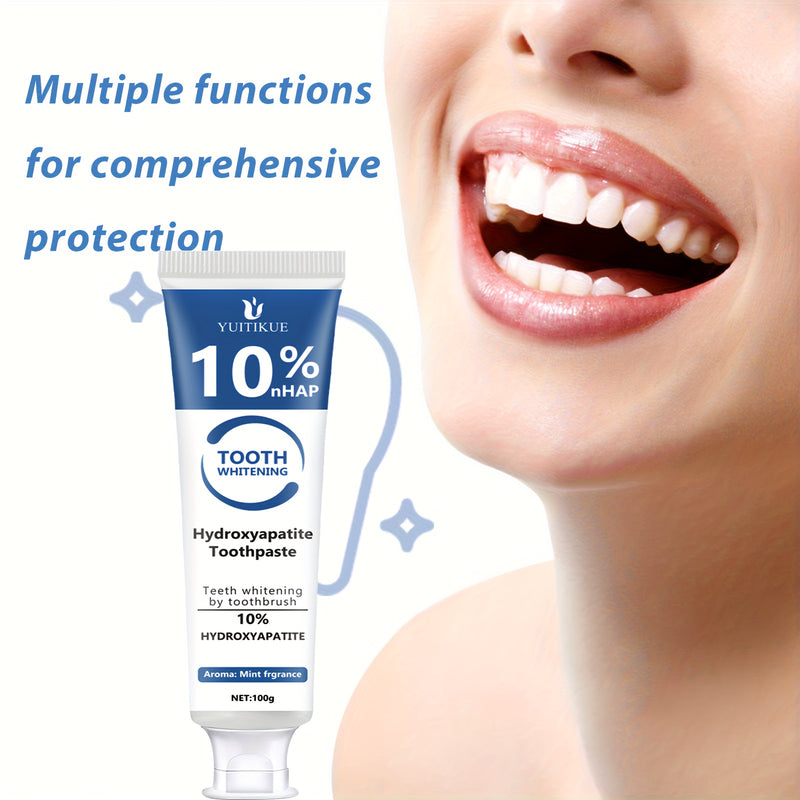 Pasta de dientes con hidroxiapatita al 10%, blanqueamiento dental con hidroxiapatita, pasta limpiadora profunda con aceite esencial de menta, cuidado dental que fortalece el aliento fresco, limpieza básica, adecuada para todos