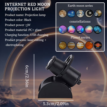 [1pc proyector de luz nocturna de cielo estrellado] 1pc proyector de luz nocturna de cielo estrellado moderno con 3 discos, 15 patrones - Lámpara de mesa de plástico con alimentación USB y control de botón, batería de litio recargable de 200 mAh, proyecc