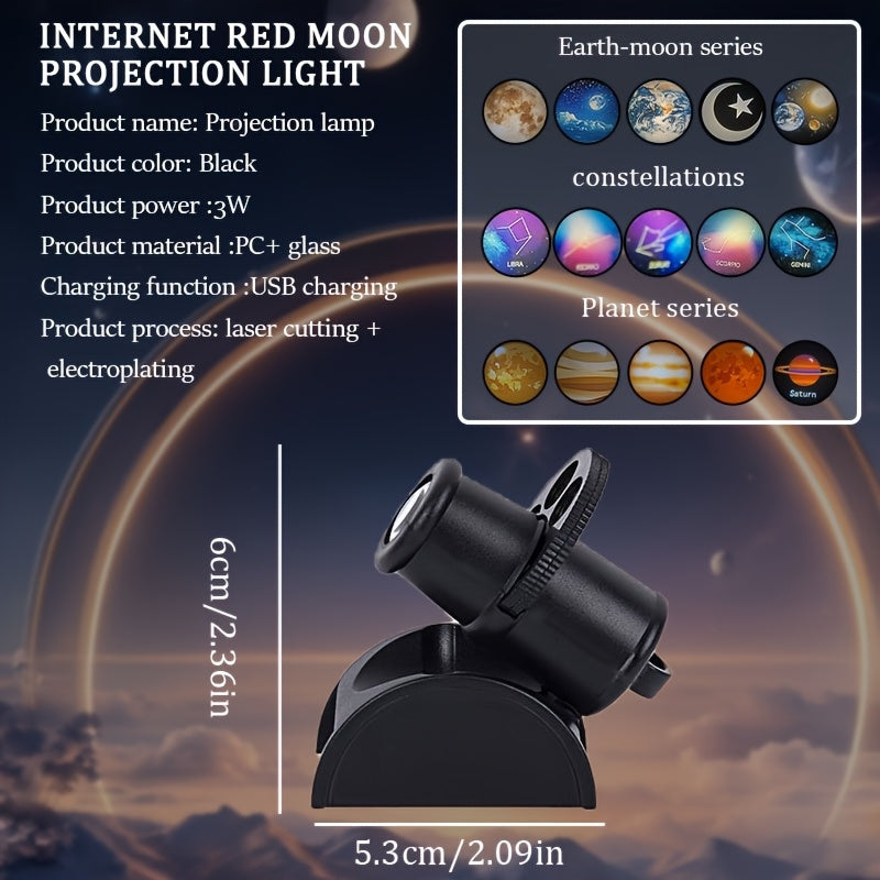 [1pc proyector de luz nocturna de cielo estrellado] 1pc proyector de luz nocturna de cielo estrellado moderno con 3 discos, 15 patrones - Lámpara de mesa de plástico con alimentación USB y control de botón, batería de litio recargable de 200 mAh, proyecc