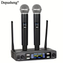 DEPUSHENG micrófono sin varillas profesional de dos canales portátil y manual, receptor sin varillas para KTV, familia, reuniones, canciones en vivo y actuaciones