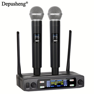 DEPUSHENG micrófono sin varillas profesional de dos canales portátil y manual, receptor sin varillas para KTV, familia, reuniones, canciones en vivo y actuaciones