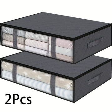 2pcs Bolsas de Almacenamiento Plegables de Gran Capacidad con Ventana Transparente y Asas Duraderas - Cierre de Cremallera Resistente, Organizador de Tela No Impermeable para Ropa, Zapatos, Ropa de Cama y Juguetes - Ideal para la Organización del Hogar,