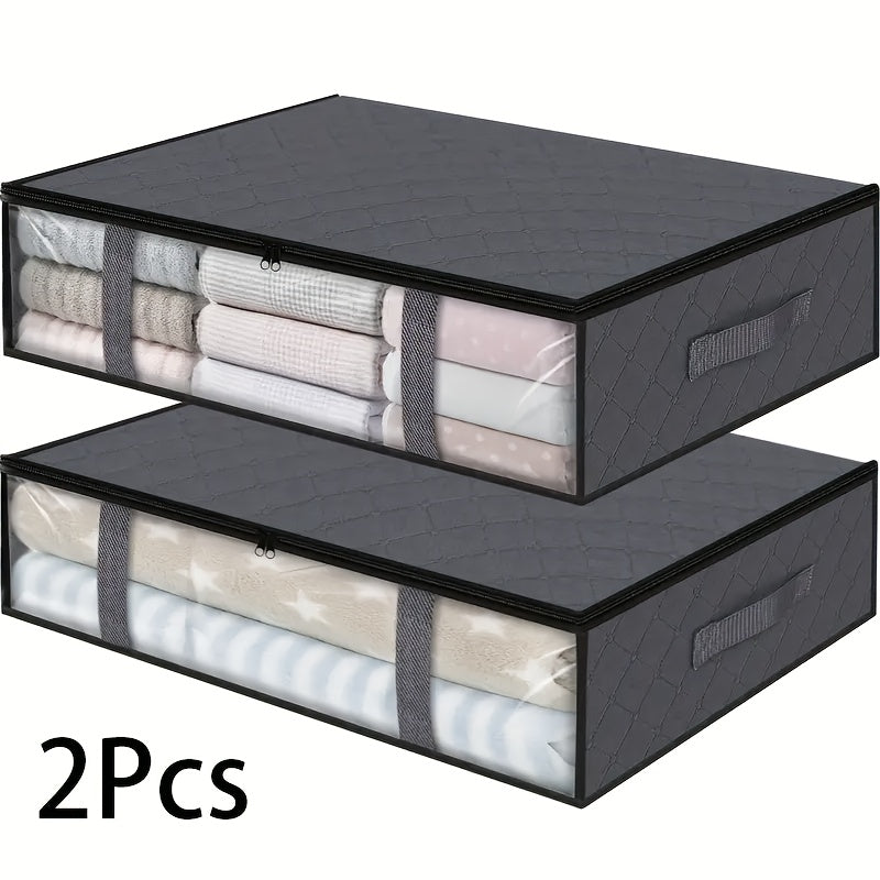 2pcs Bolsas de Almacenamiento Plegables de Gran Capacidad con Ventana Transparente y Asas Duraderas - Cierre de Cremallera Resistente, Organizador de Tela No Impermeable para Ropa, Zapatos, Ropa de Cama y Juguetes - Ideal para la Organización del Hogar,