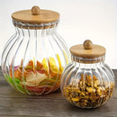 1 frasco de vidrio rayado con tapa de bambú - Contenedor multiusos reutilizable para pan, galletas, dulces, té y condimentos