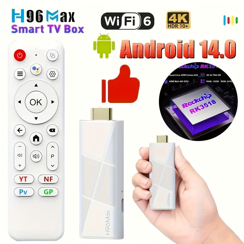 Huawei H96 Max RK3518 Smart TV Stick - Android 14.0, Conexión Inalámbrica, Reproductor Multimedia Ultra HD con Soporte para 4K@60fps, WiFi6 y BT5.4, Control por Voz, Puerto USB 2.0, Alimentación por USB, Dispositivo de Entretenimiento en Casa | Diseño Co