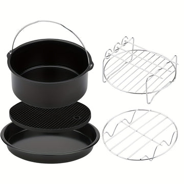 Juego de 5 piezas de accesorios para freidor de aire - Seguro para alimentos, fácil de limpiar, metal de alta calidad, compatible con varios freidores de aire, incluyendo una sartén y tapa, para cocinar de manera saludable, accesorios para freidor de air
