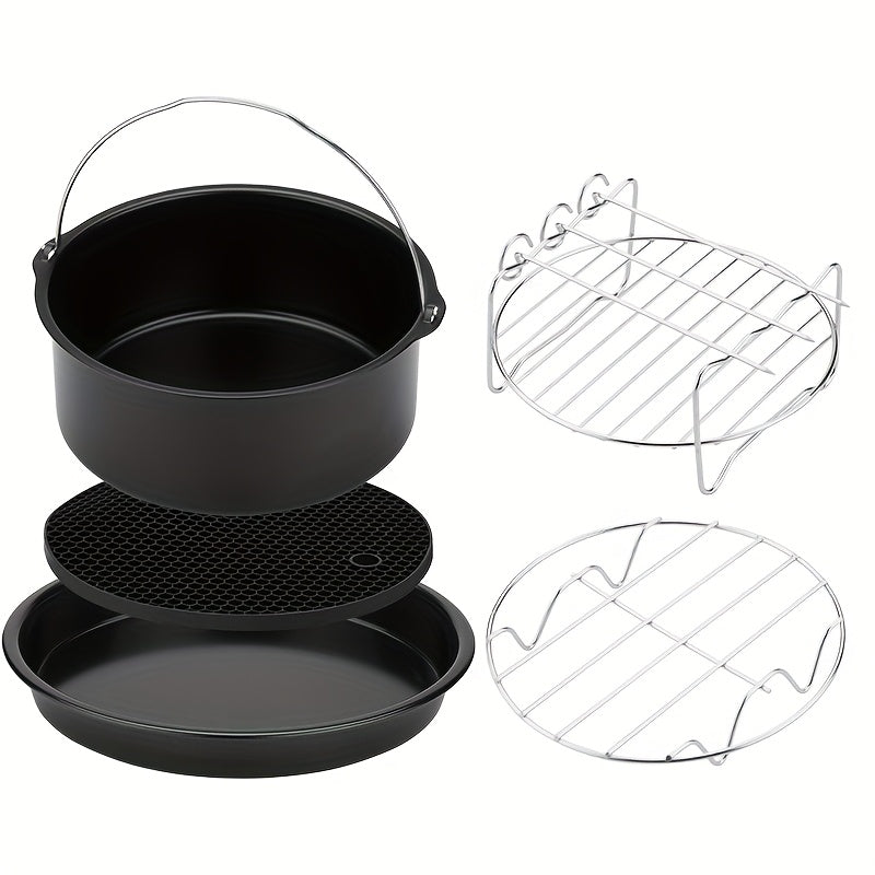 Juego de 5 piezas de accesorios para freidor de aire - Seguro para alimentos, fácil de limpiar, metal de alta calidad, compatible con varios freidores de aire, incluyendo una sartén y tapa, para cocinar de manera saludable, accesorios para freidor de air