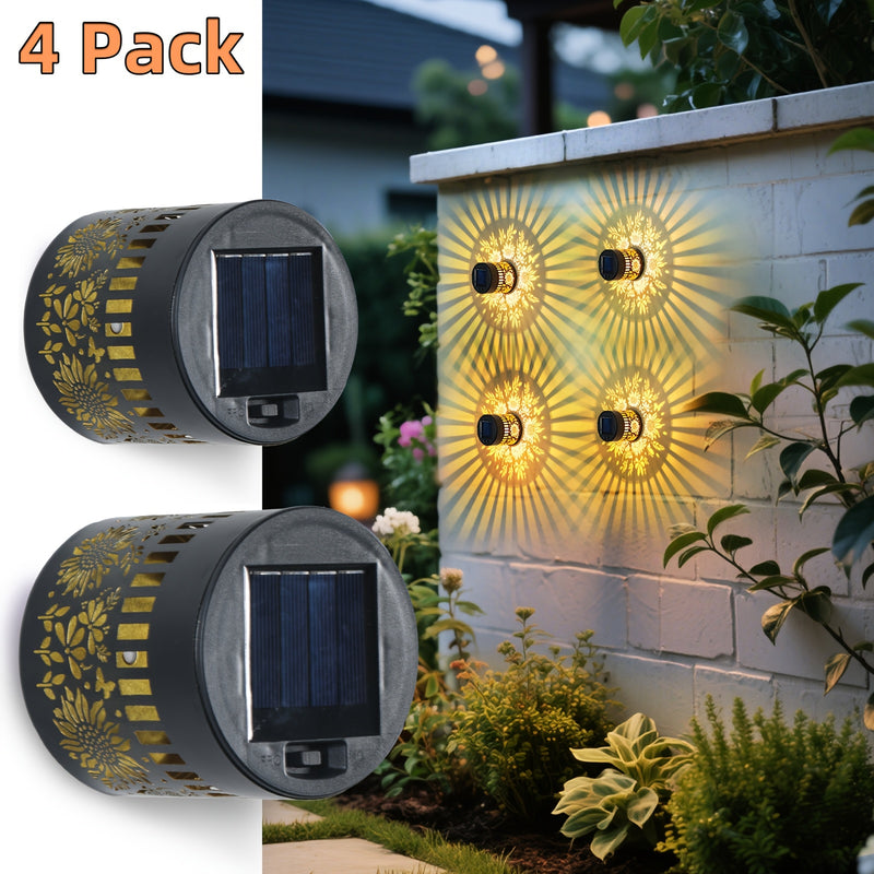 Pack de 4 Linternas Solares para Exteriores - Juego de Luces Redondas Metálicas IP65, Autoencendido al Anochecer y Amanecer para Casas Grandes - Iluminación Clásica para Puertas Dobles, Pasillos y Senderos de Jardín