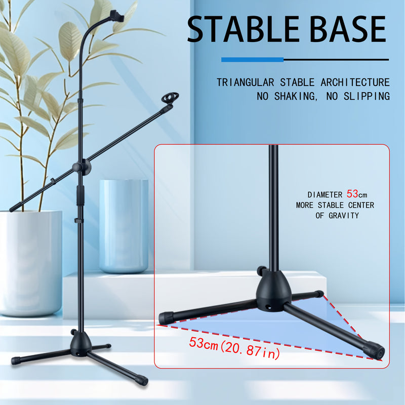 Soporte de Micrófono Metálico Ajustable de Alta Resistencia con Clip para Teléfono - Brazo Boom Plegable de 139.7cm, Base Estable y Diseño Ancho de Bajo Perfil para Karaoke, Actuaciones en Escenario, Podcasts, Estudio en Casa (), Accesorios para Micrófon