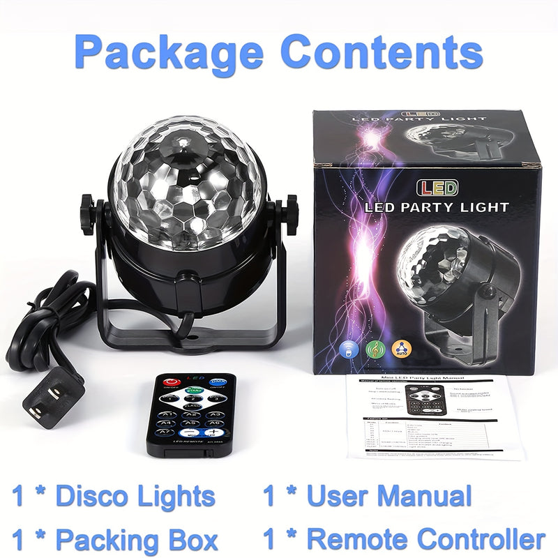 Luces de DJ de bola de discoteca, luces de fiesta activadas por sonido RGB Lámpara estroboscópica giratoria de escenario con control remoto inalámbrico para graduación, cumpleaños de niños, boda, zumba, decoraciones de verano, bar