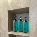 Set de 3 botellas recargables de plástico de 500 ml para champú, acondicionador y gel de baño con etiquetas impermeables para decoración del baño en casa - Contenedores de jabón para la ducha sin necesidad de electricidad