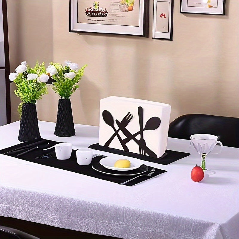 Porta servilletas de hierro fundido, diseño de cubiertos para decoración de mesa en casa, cocina, cafetería o restaurante, organizador de servilletas de papel en metal negro, 1 unidad