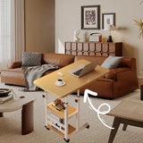 Mesita Ajustable en Altura con 4 Ruedas - Estante Giratorio de Doble Nivel 360°, Estilo Retro para Sala, Dormitorio o Estudio - Sin Necesidad de Energía, Fácil Montaje, Construcción en Madera/Metal, Diseño Moderno y Versátil, Mueble Resistente para Hogar