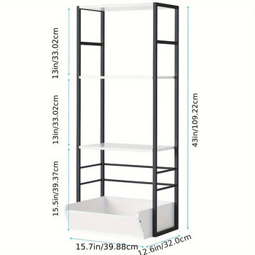 Librería de Madera Blanca Versátil de 4 Niveles & Organizador de Juguetes - Montaje Fácil, Estructura Metálica para Almacenamiento en el Hogar
