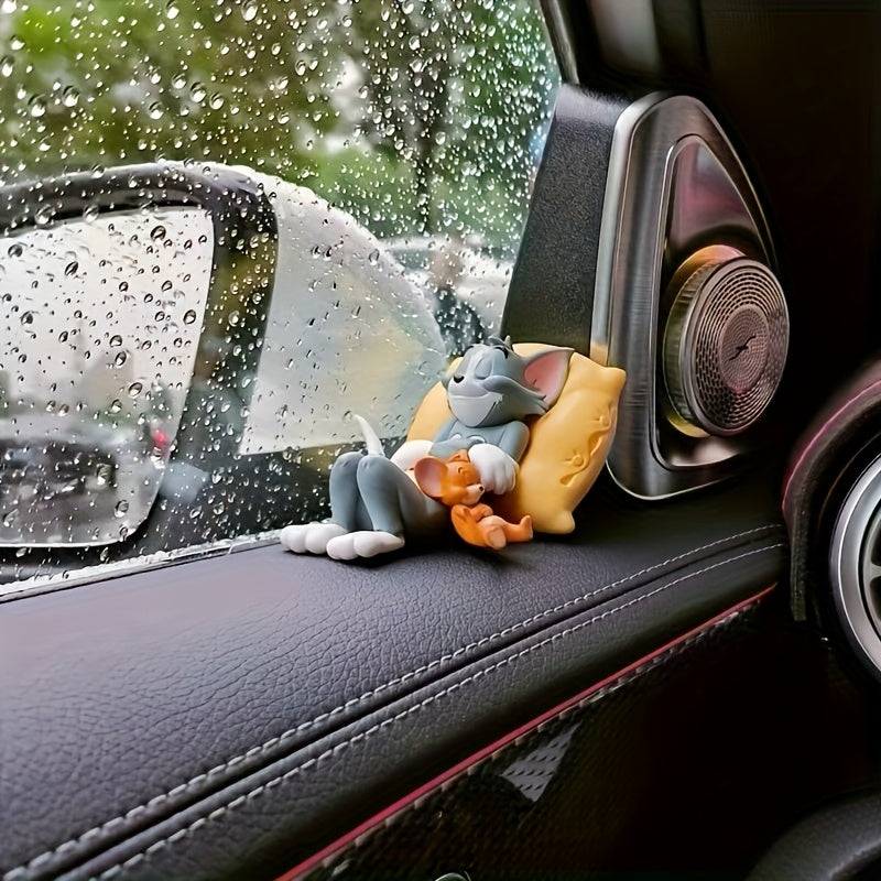 Decoración de auto con diseño de caricatura de los adorables gato y ratón, Tom y Jerry, artesanal y sin necesidad de energía