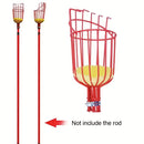 Recogedor de Frutas Metálico Rojo con Pinza Ajustable y Cesta de Tela Amarilla - Cosecha Fácil para Manzanas, Melocotones y Más, Accesorio de Jardín | Diseño Ajustable | Construcción Metálica