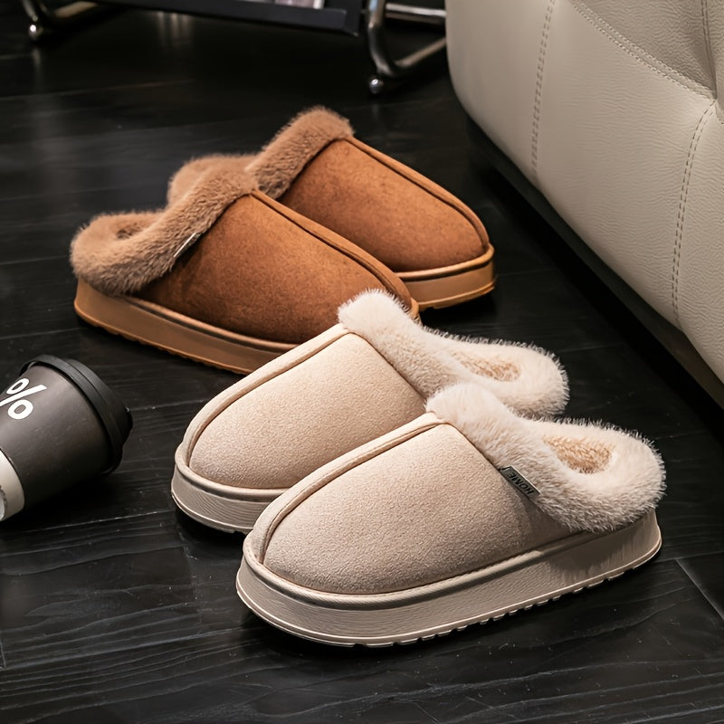 Zapatillas cómodas para mujer con forro de piel sintética - Suaves zapatos de casa para todas las estaciones con suela de EVA, parte superior de tela beige y diseño cómodo para el hogar, la oficina o el uso casual, zapatillas lindas, ropa cómoda para la
