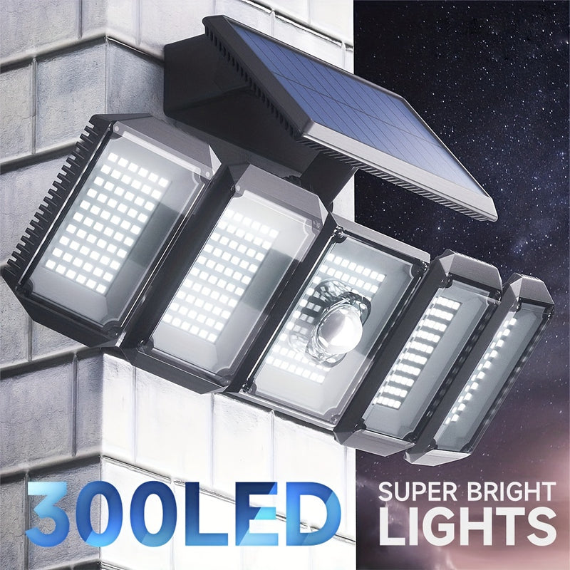 Luces Solares de Pared con 5 Cabezales, Luz Solar Exterior, Luces LED para Jardín y Patio con Sensor de Movimiento y Ángulo Amplio - Iluminación para Calles y Exteriores
