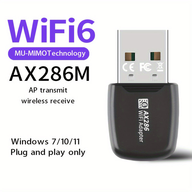 Adaptador sin varillas WiFi6 USB de 286Mbps, adaptador LAN sin varillas para portátil y escritorio, 2.4Hz, compatible con protocolo 802.11ax, penetración fuerte en 2.4GHz, transmisión más lejana, mejor cobertura, rendimiento óptimo en paredes, solo compa