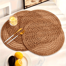 6pcs Elegantes Manteles Redondos Bohemios - Antideslizantes y Aislados Térmicamente de Yute Natural, Fáciles de Limpiar para Cenas, Comidas Familiares & Uso Diario, Tapetes de Cocina, Vajilla Rústica, Solo Lavado a Mano