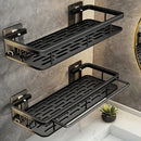 2 piezas de estantes de pared negros, juego de percheros de ducha sin taladro - Resistentes al óxido, organizador colgante que ahorra espacio para champú, acondicionador y más, solución de almacenamiento de baño, perchero de baño moderno, organizador de