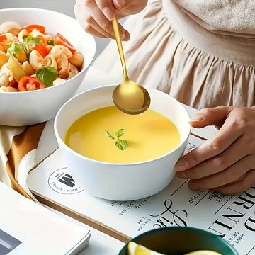 12 cucharas doradas para sopa, cucharas largas para cenar