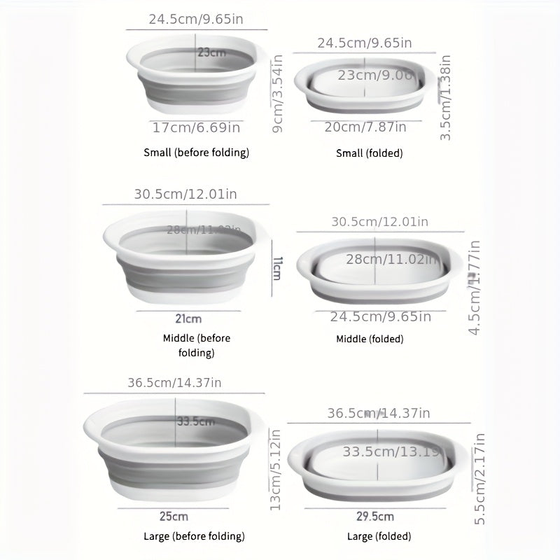 3 Piezas de Lavabo Portátil Plegable, Cubeta para Lavar Verduras, Lavamanos Plástico para Dormitorio Estudiantil, Cubeta Multiusos Plegable, Juego de Cubetas Plegables