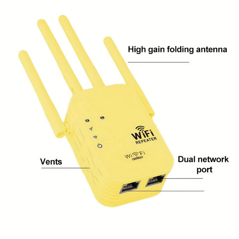 Amplificador de WiFi de 1200 Mbps - Repeater/Routers de Internet inalámbrica, cobertura de hasta 10,000 pies cuadrados, libre de interferencias, adecuado para noches de juegos familiares y celebraciones al aire libre - Enchufe de EE. UU., regalo perfecto