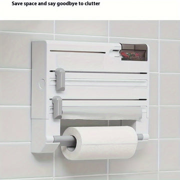 Organizador de cocina de pared 6 en 1 - Dispensador de papel de aluminio multifuncional con soporte de papel, almacenamiento de encimera que ahorra espacio para toallas de papel, servilletas y más, instalación fácil, diseño duradero