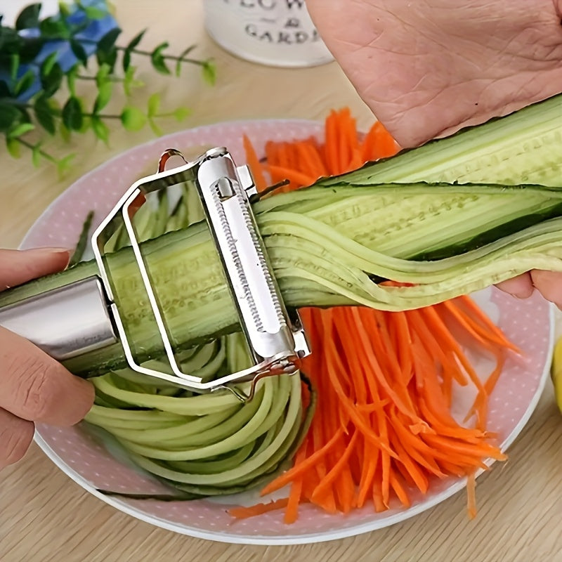 1 pieza, pelador de frutas y verduras multifuncional de acero inoxidable, cortador, rallador y picador manual, accesorios de cocina para el hogar, RV y dormitorios universitarios.