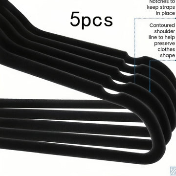 5 piezas de perchas de moda de alta visibilidad de terciopelo negro, perchas estándar para adultos con tipo de hombro ancho, antiarrugas y anti-secado para uso húmedo, para mantener la ropa plana, despedida al desorden en los armarios, solución práctica